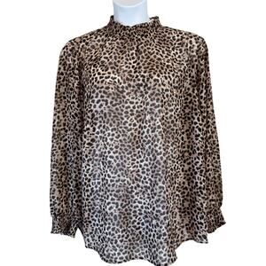 Torrid Leopard Print Top Blouse Sz 3X Long Sleeve Mock Neck Semi-Sheer Glam